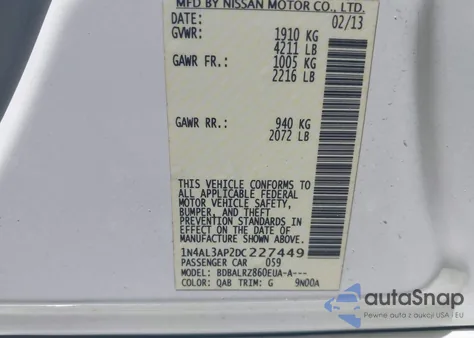 2013 Nissan Altima 2.5 S from USA, damaged, VIN 1N4AL3AP2DC227449